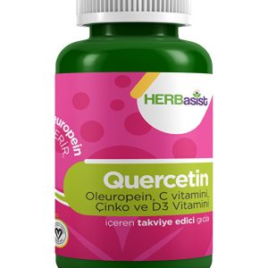 Herbasist Quercetin kapsül şişesi; oleuropein, C vitamini, çinko ve D3 içeren bağışıklık takviyesi